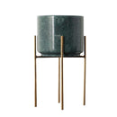 Viviendo Premium Marble Stone Flower Vase with Gold Stand in Emerald & White