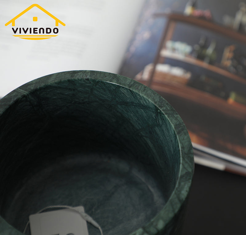 Viviendo Premium Marble Stone Flower Vase with Gold Stand in White - Small