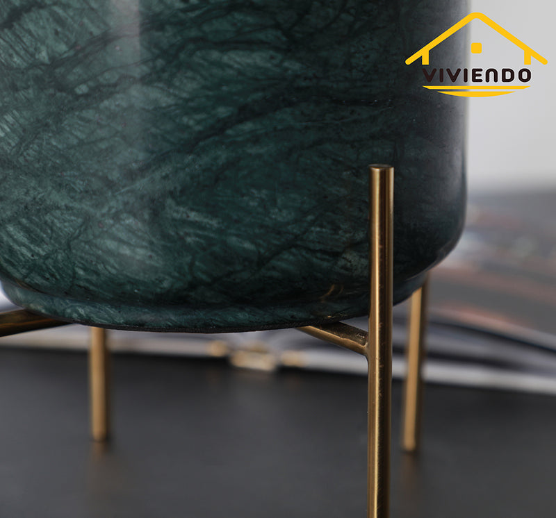 Viviendo Premium Marble Stone Flower Vase with Gold Stand in White - Small