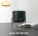 Viviendo Premium Marble Stone Flower Vase with Gold Stand in Emerald & White