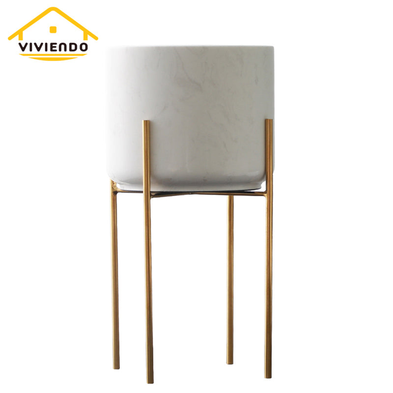 Viviendo Premium Marble Stone Flower Vase with Gold Stand in White - Small