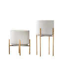 Viviendo Premium Marble Stone Flower Vase with Gold Stand in White - Small