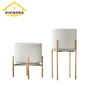 Viviendo Premium Marble Stone Flower Vase with Gold Stand in White - Large