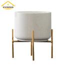 Viviendo Premium Marble Stone Flower Vase with Gold Stand in White - Small