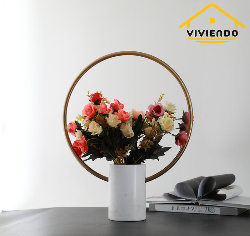 Viviendo Marble Stone & Iron Floral Encirclement Flower Vase Ornament - Small