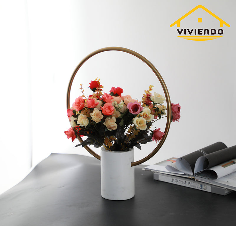 Viviendo Marble Stone & Iron Floral Encirclement Flower Vase Ornament