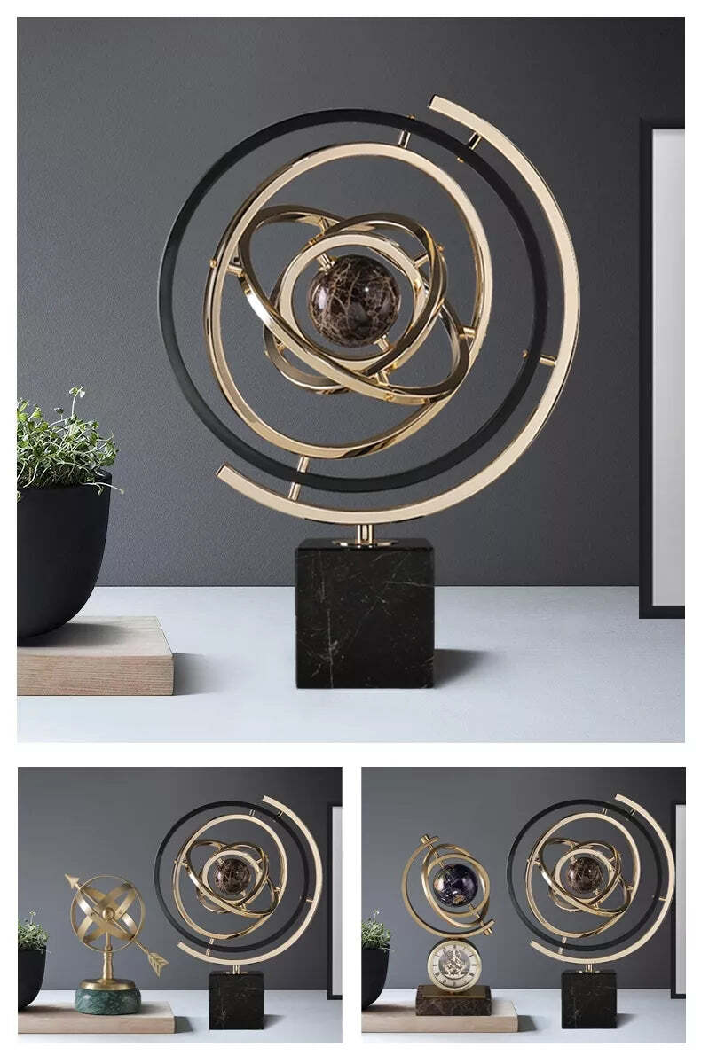 Viviendo Orbital Motion Bronze & Marble Globe of World  Ornament