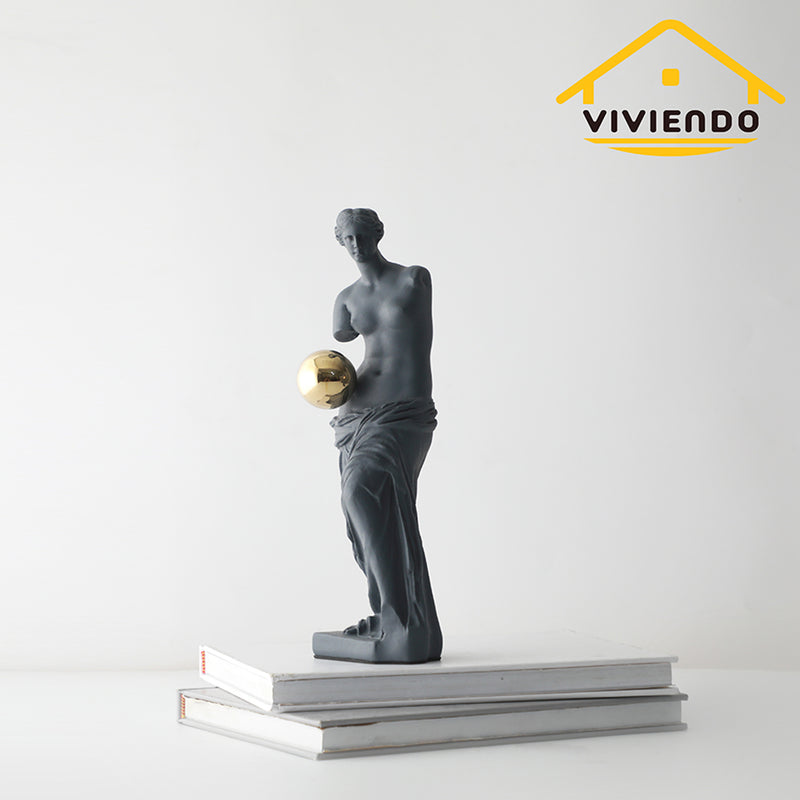 Viviendo Statue of Venus Art Sculpture with Golden Globe in Resin & Stainless Steel - Regular