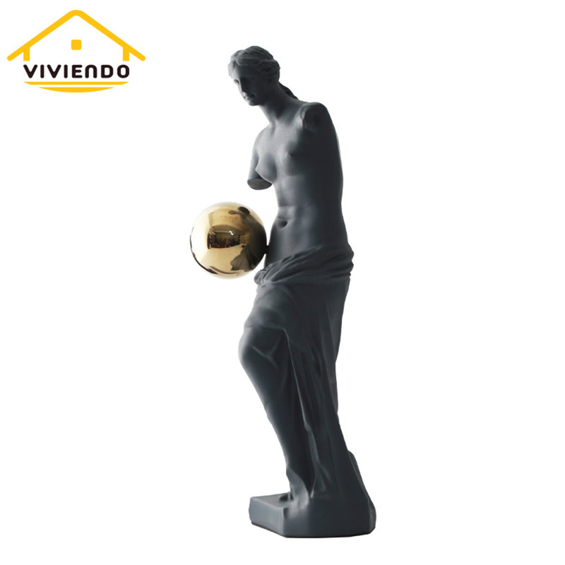 Viviendo Statue of Venus Art Sculpture with Golden Globe in Resin & Stainless Steel - Regular