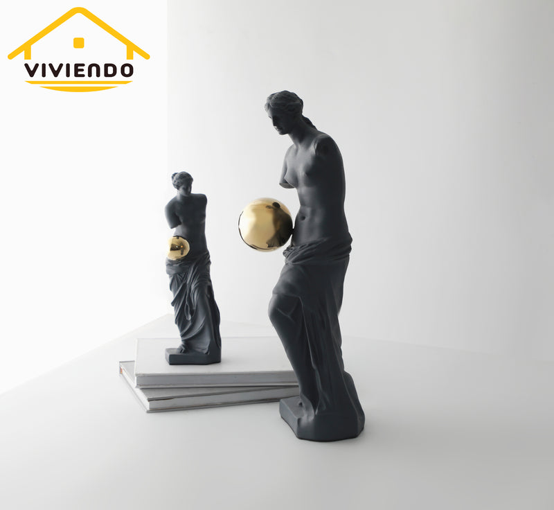 Viviendo Statue of Venus Art Sculpture with Golden Globe in Resin & Stainless Steel