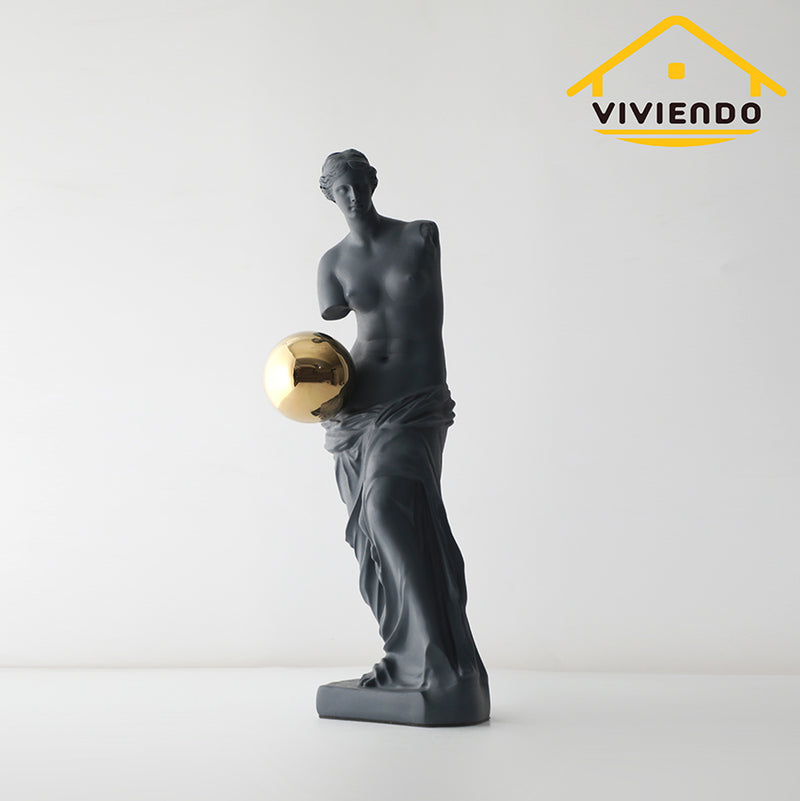 Viviendo Statue of Venus Art Sculpture with Golden Globe in Resin & Stainless Steel - Regular