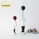 Viviendo Child With Balloon Statue Ornament in Marble Stone, Resin & Stainless Steel - Blue & White