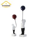 Viviendo Child With Balloon Statue Ornament in Marble Stone, Resin & Stainless Steel