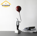 Viviendo Child With Balloon Statue Ornament in Marble Stone, Resin & Stainless Steel - Red & White