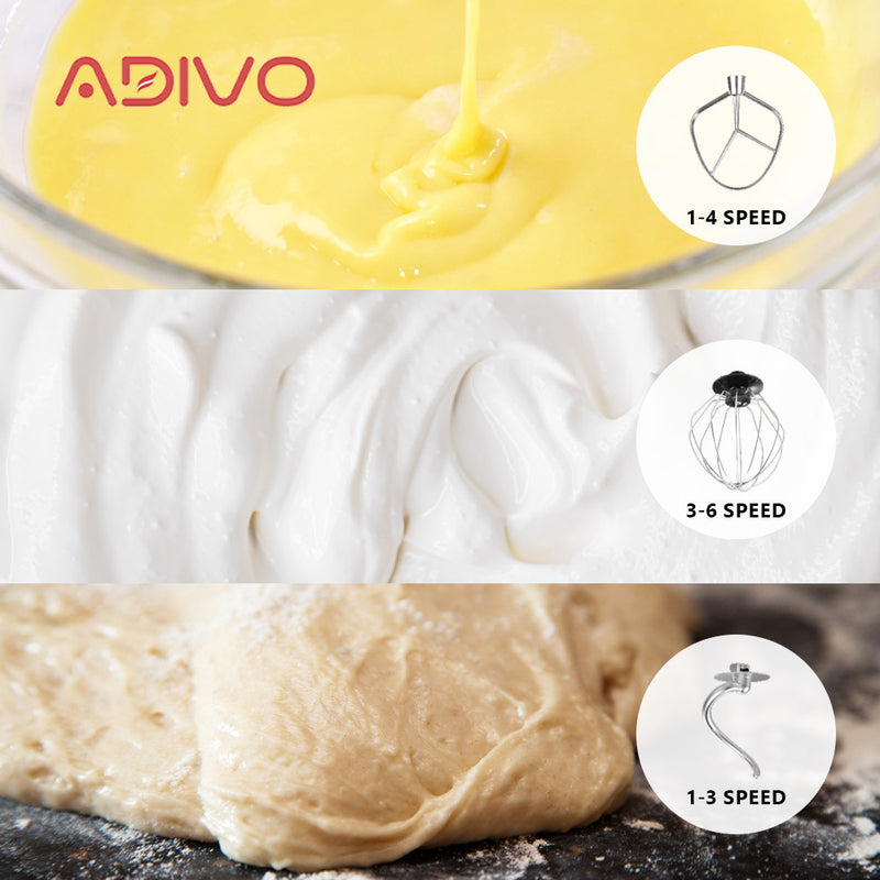 ADIVO 1300W Electric Stand Mixer 6 Speed 5L Kitchen Mixing Machine Whisk Cake Bowl