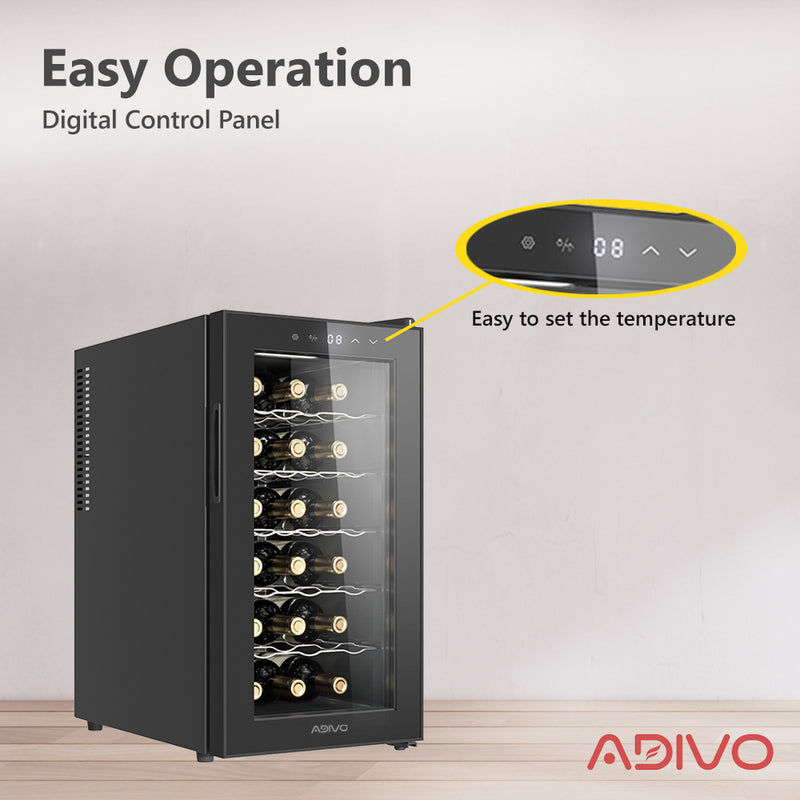 ADIVO Wine Cooler Fridge Compressor Cellar Chiller Temperature Control 18 Bottles