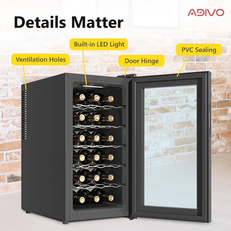 ADIVO Wine Cooler Fridge Compressor Cellar Chiller Temperature Control 18 Bottles