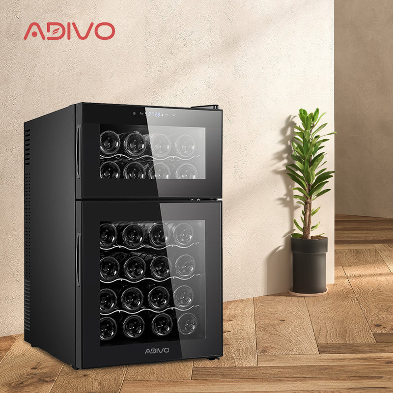 ADIVO 24 Bottle Dual Zone Wine Cooler Fridge Compressor Cellar Chiller Black