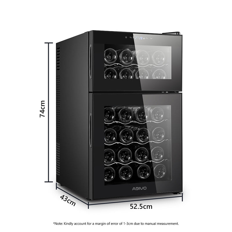 ADIVO 24 Bottle Dual Zone Wine Cooler Fridge Compressor Cellar Chiller Black