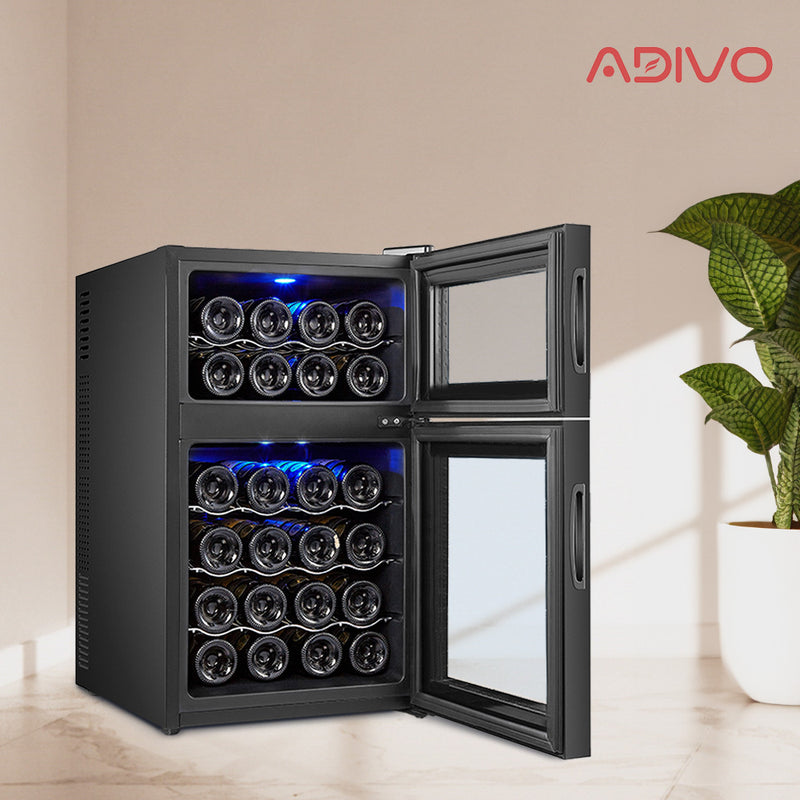 ADIVO 24 Bottle Dual Zone Wine Cooler Fridge Compressor Cellar Chiller Black