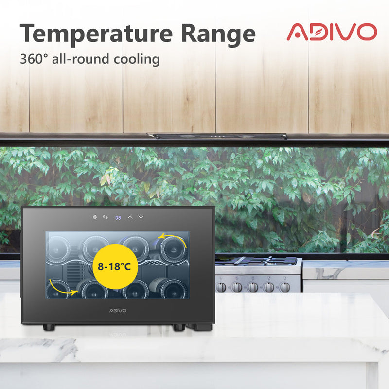 ADIVO Wine Cooler Fridge Compressor Cellar Chiller Temperature Control 8 Bottles