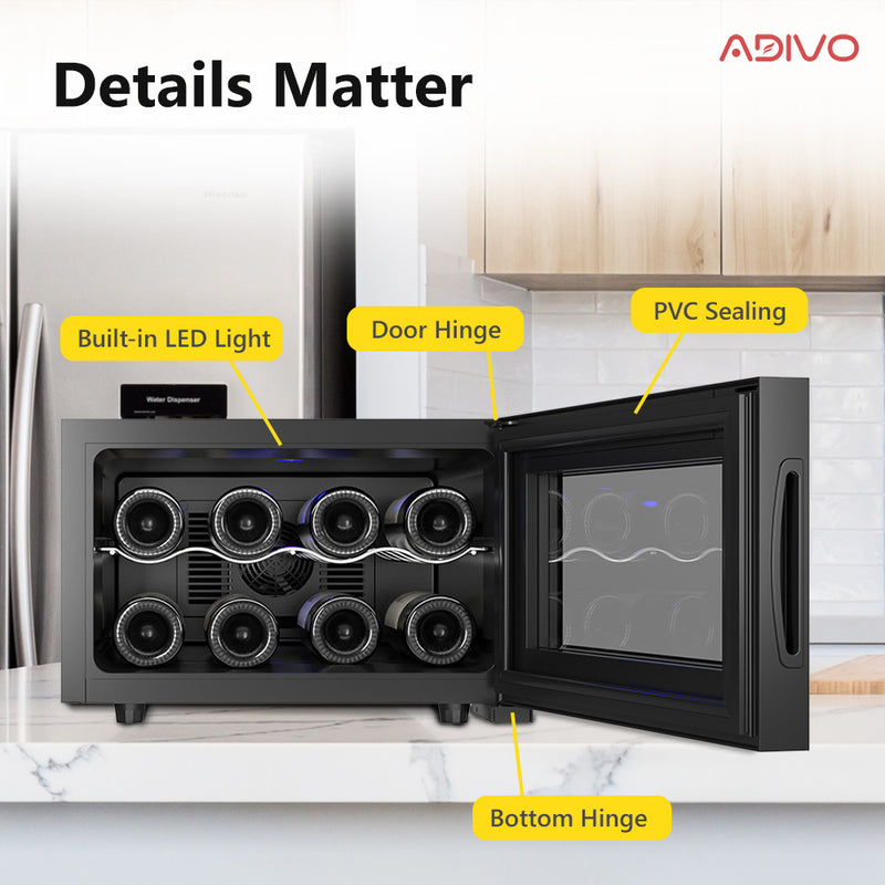 ADIVO Wine Cooler Fridge Compressor Cellar Chiller Temperature Control 8 Bottles