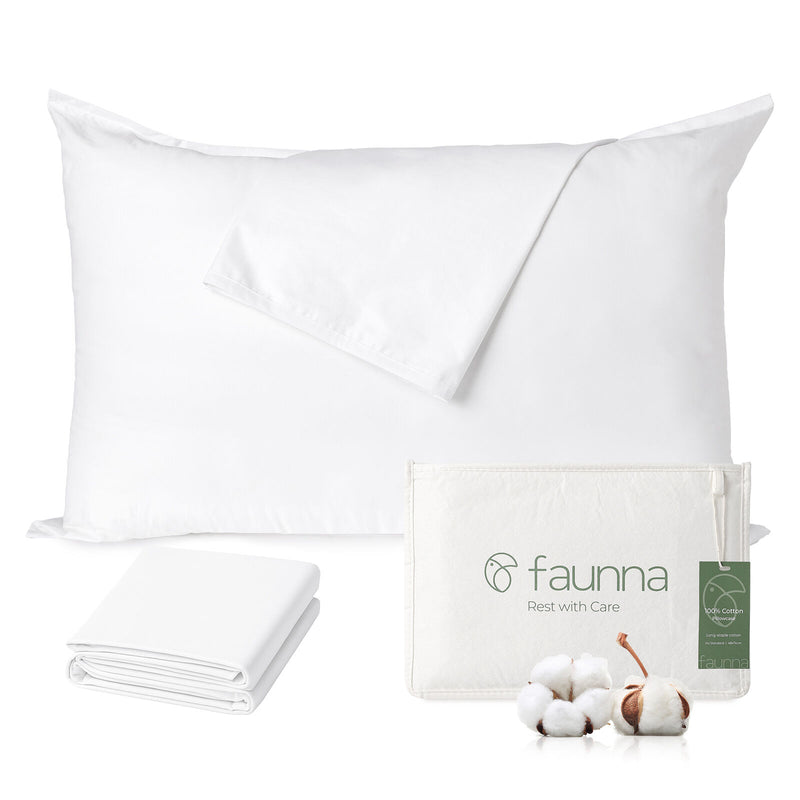 FAUNNA 100% Cotton Pillow Protectors, Bed Bug Proof, Hypoallergenic, Featuring Antimicrobial Product Protection for Enhanced Freshness, - Premium Breathable Zippered Protectors