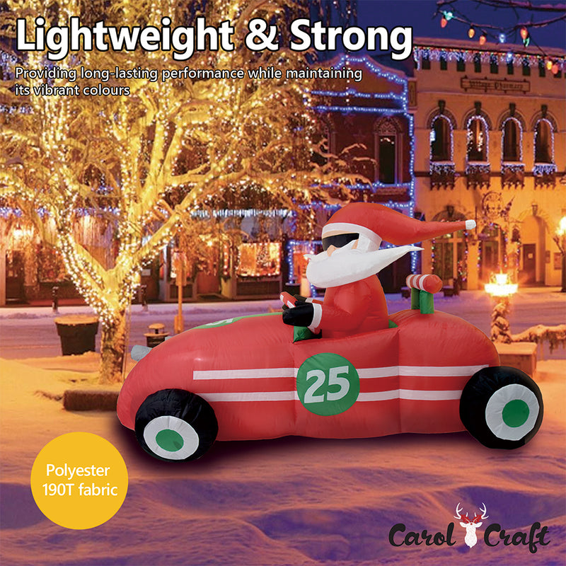 CarolCraft Christmas Inflatable Santa in Racing Car Lighted Weighted LED Light