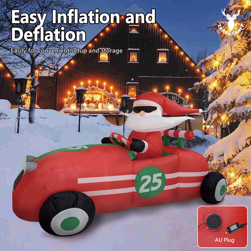 CarolCraft Christmas Inflatable Santa in Racing Car Lighted Weighted LED Light