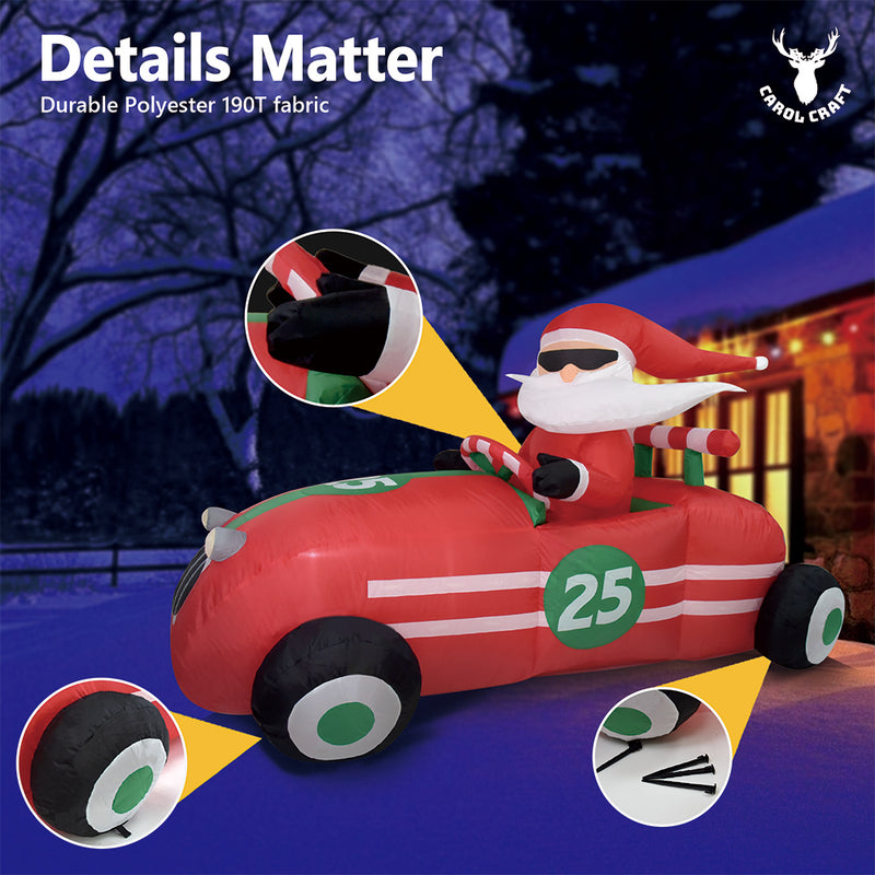 CarolCraft Christmas Inflatable Santa in Racing Car Lighted Weighted LED Light