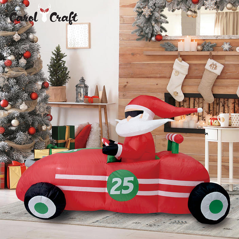 CarolCraft Christmas Inflatable Santa in Racing Car Lighted Weighted LED Light