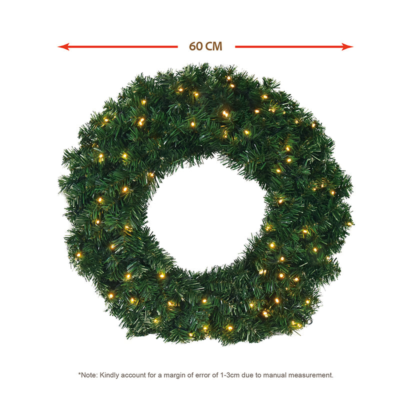 CarolCraft 60cm Christmas Wreath with LED Light Xmas Tree Decor Pine Needle