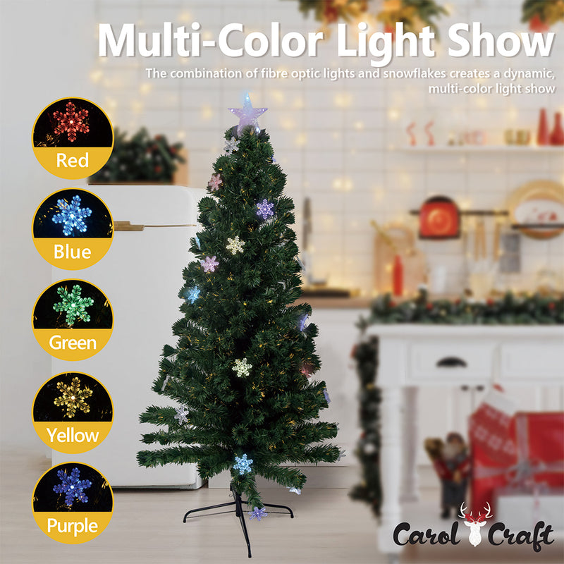 CarolCraft 2.1m Christmas Tree Snowy Fibre Optic Multicolour LED Lights Xmas Decorations