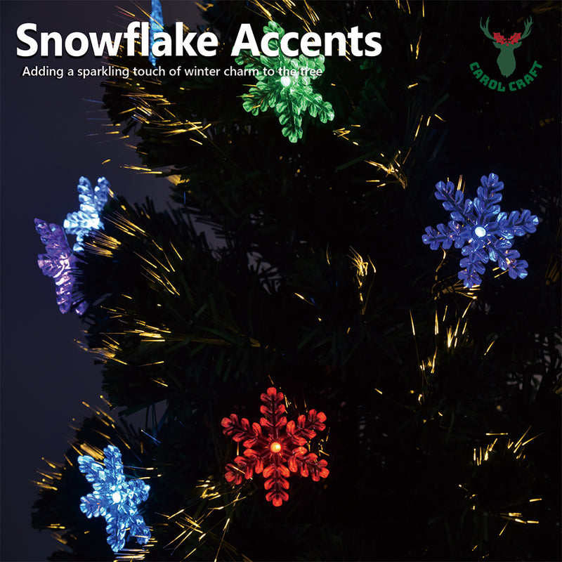 CarolCraft 2.1m Christmas Tree Snowy Fibre Optic Multicolour LED Lights Xmas Decorations