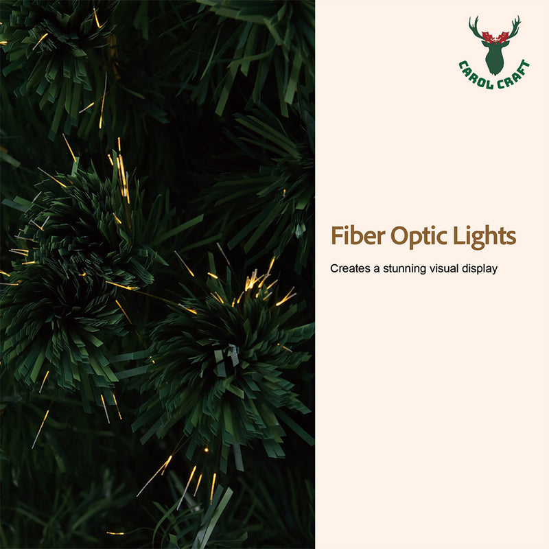 CarolCraft 2.1m Christmas Tree Snowy Fibre Optic Multicolour LED Lights Xmas Decorations