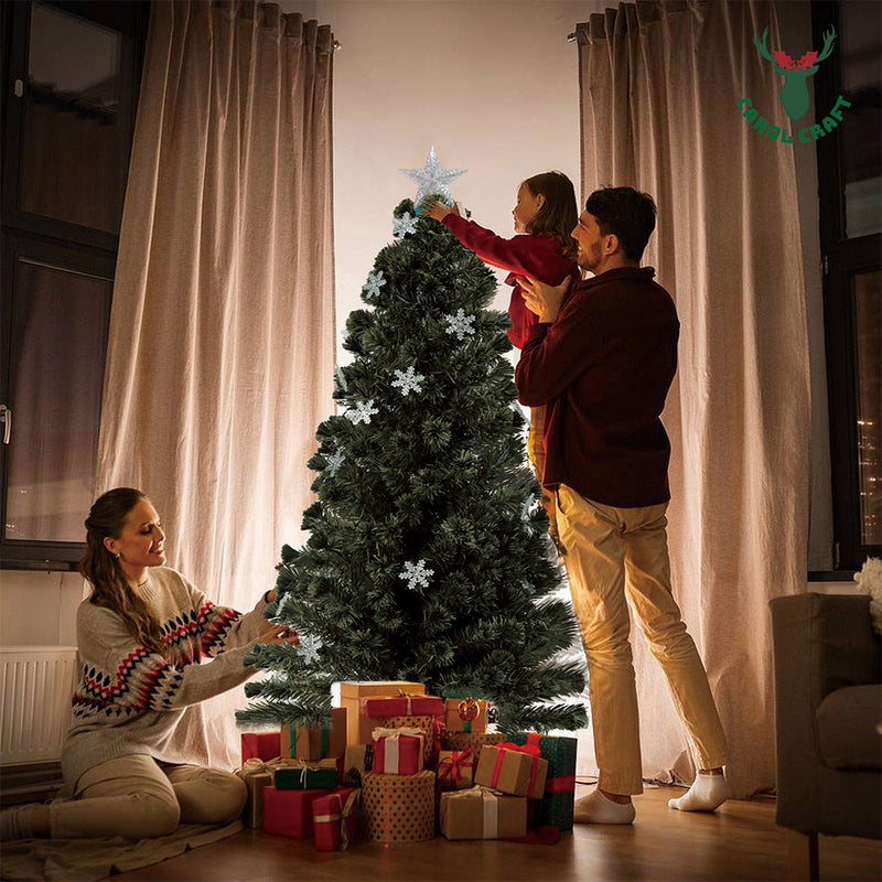 CarolCraft 2.1m Christmas Tree Snowy Fibre Optic Multicolour LED Lights Xmas Decorations