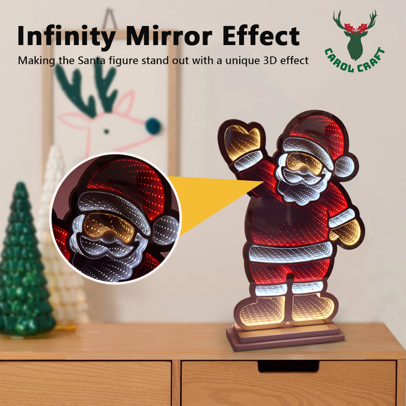 CarolCraft 60cm LED Infinity Mirror Standing Santa with Base Christmas Light Decoration