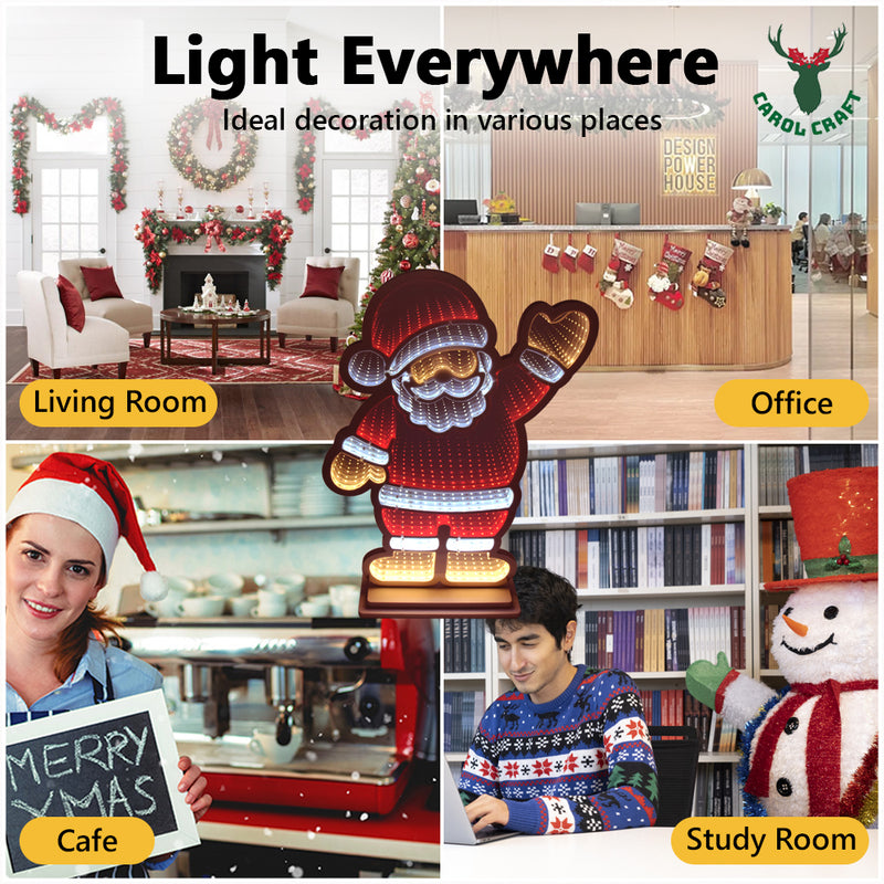 CarolCraft 60cm LED Infinity Mirror Standing Santa with Base Christmas Light Decoration