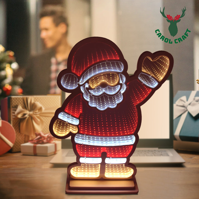 CarolCraft 60cm LED Infinity Mirror Standing Santa with Base Christmas Light Decoration