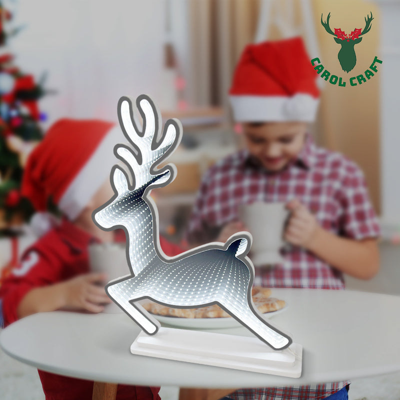 CarolCraft 50cm LED Infinity 3D Mirror Standing Reindeer with Base Christmas Light Decoration