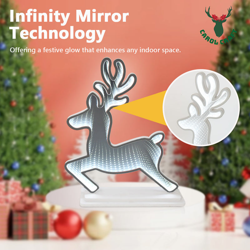 CarolCraft 50cm LED Infinity 3D Mirror Standing Reindeer with Base Christmas Light Decoration