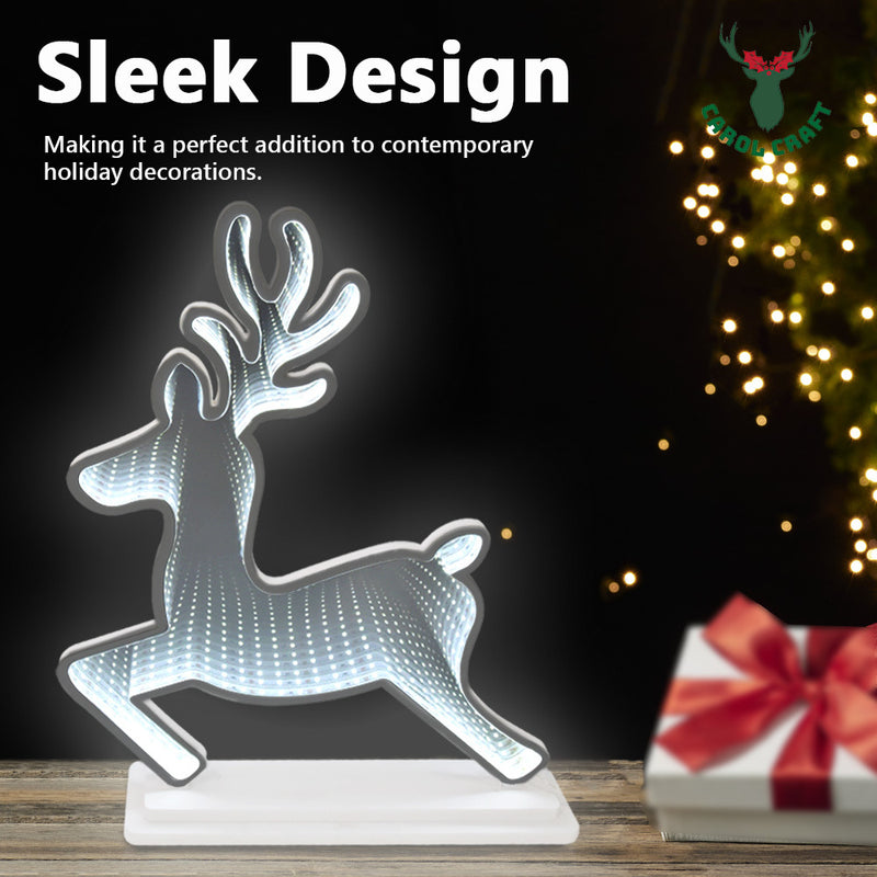 CarolCraft 50cm LED Infinity 3D Mirror Standing Reindeer with Base Christmas Light Decoration