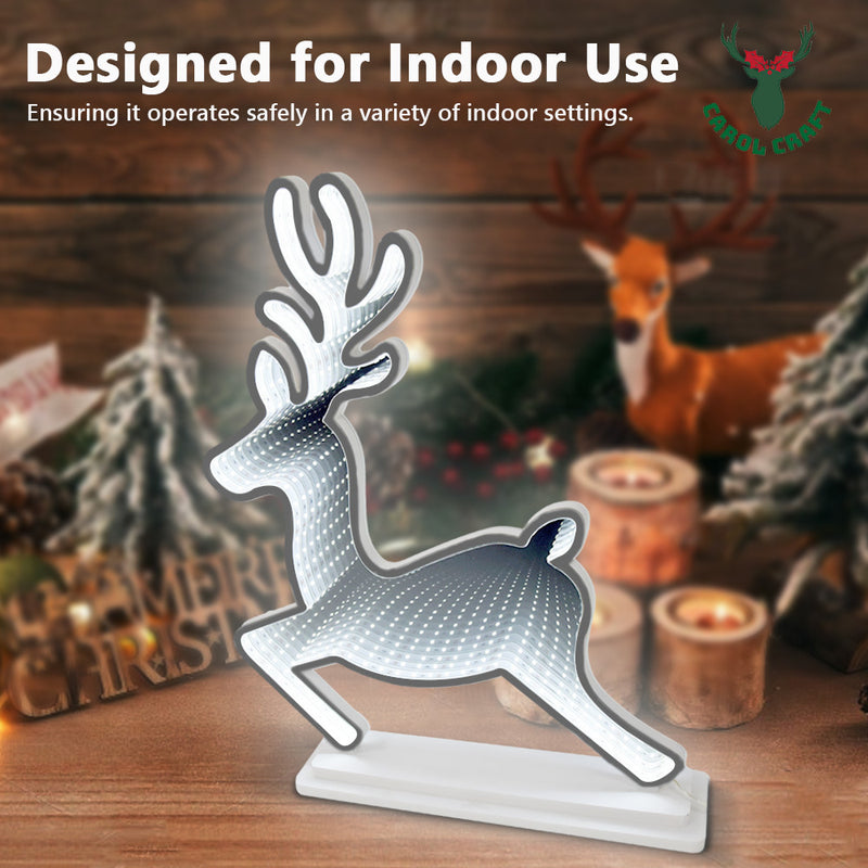 CarolCraft 50cm LED Infinity 3D Mirror Standing Reindeer with Base Christmas Light Decoration