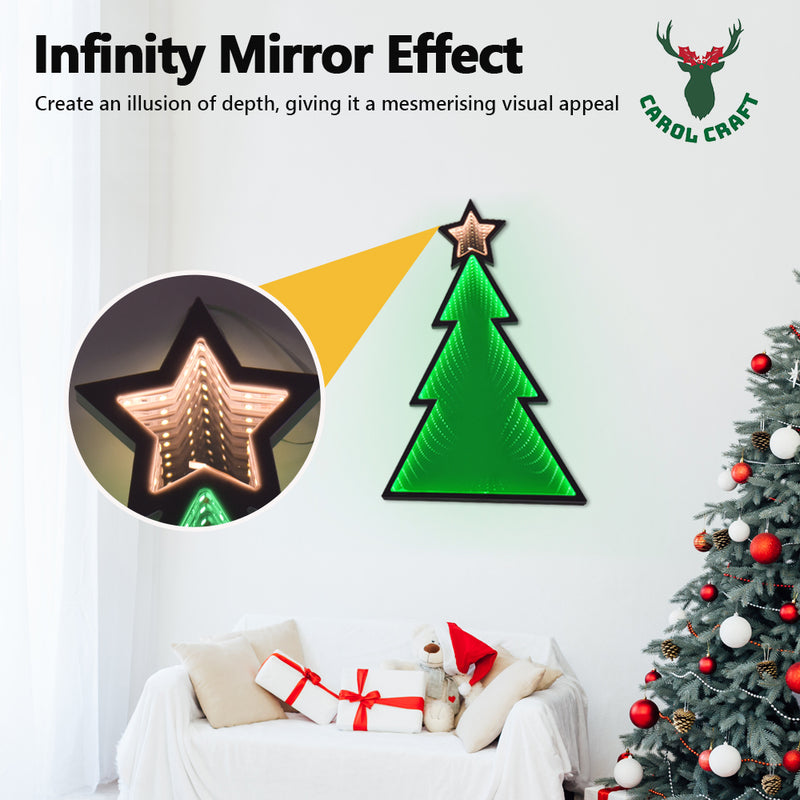 CarolCraft 50cm LED Infinity 3D Mirror Christmas Tree Xmas Light Decoration Home Party