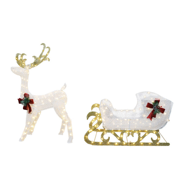 CarolCraft Christmas Lights 215 LED Fairy Light Reindeer Sledge Outdoor Home Decorations 3D