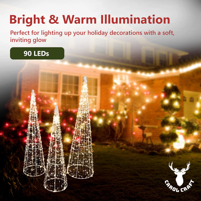 CarolCraft Christmas Lights 90 LED Fairy Light Trees Outdoor Home Decorations 3D