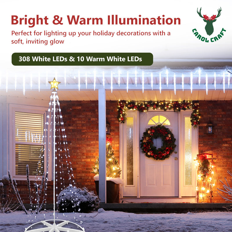 CarolCraft Christmas Lights 318 LED Fairy Light Tree 2.4m Outdoor Home Decorations 3D