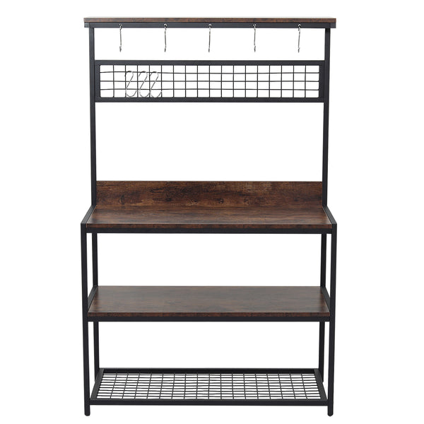 Viviendo Kitchen Bakers Rack with Storage Shelves Microwave Oven Utensils Shelf with Hooks - Industrial Style