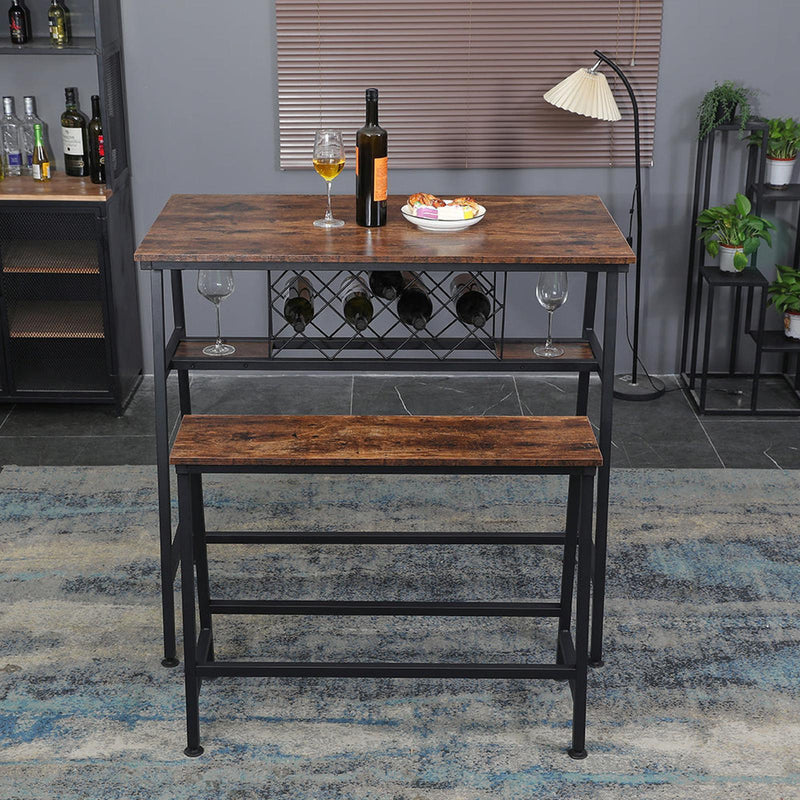Viviendo Dining Table, Bar Table with Wine Storage Rack - Industrial Style