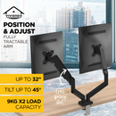 Viviendo Gas Spring Desk Stand and Monitor arm in Dual Steel Monitor Mounts